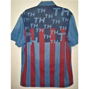 Vtg 90's TOMMY HILFIGER DENIM Custom Fit Short Sleeve Button-Front Shirt